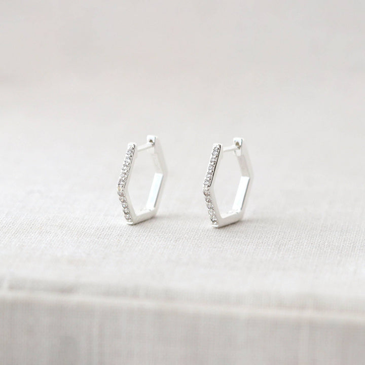 Hexagon Huggie Crystal Hoop Earrings