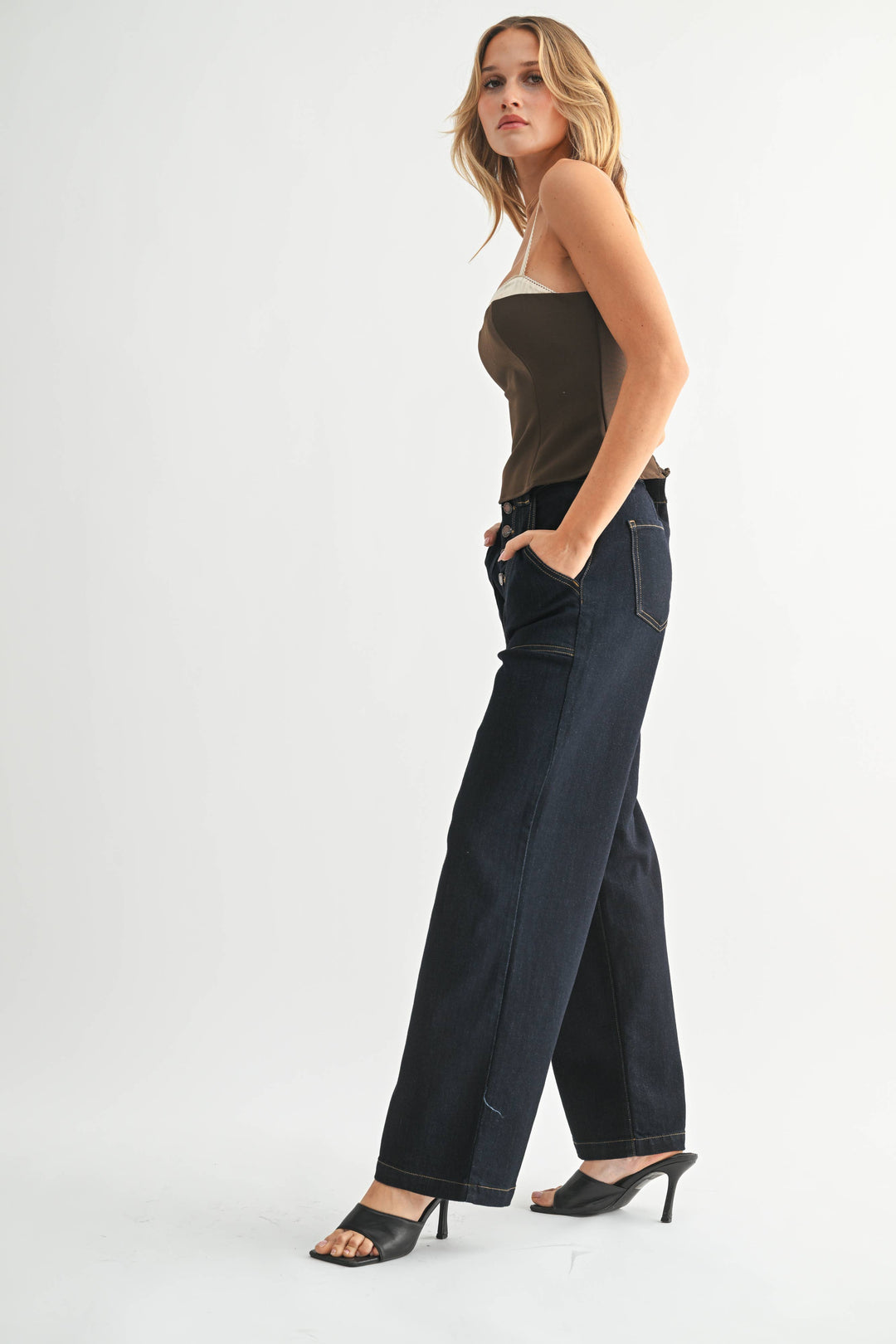 Rinse- Button Down Wide Leg Jeans