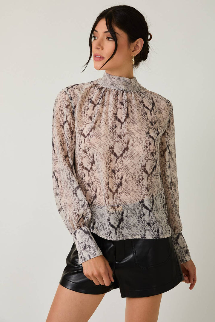 Snake Print Mesh Blouse