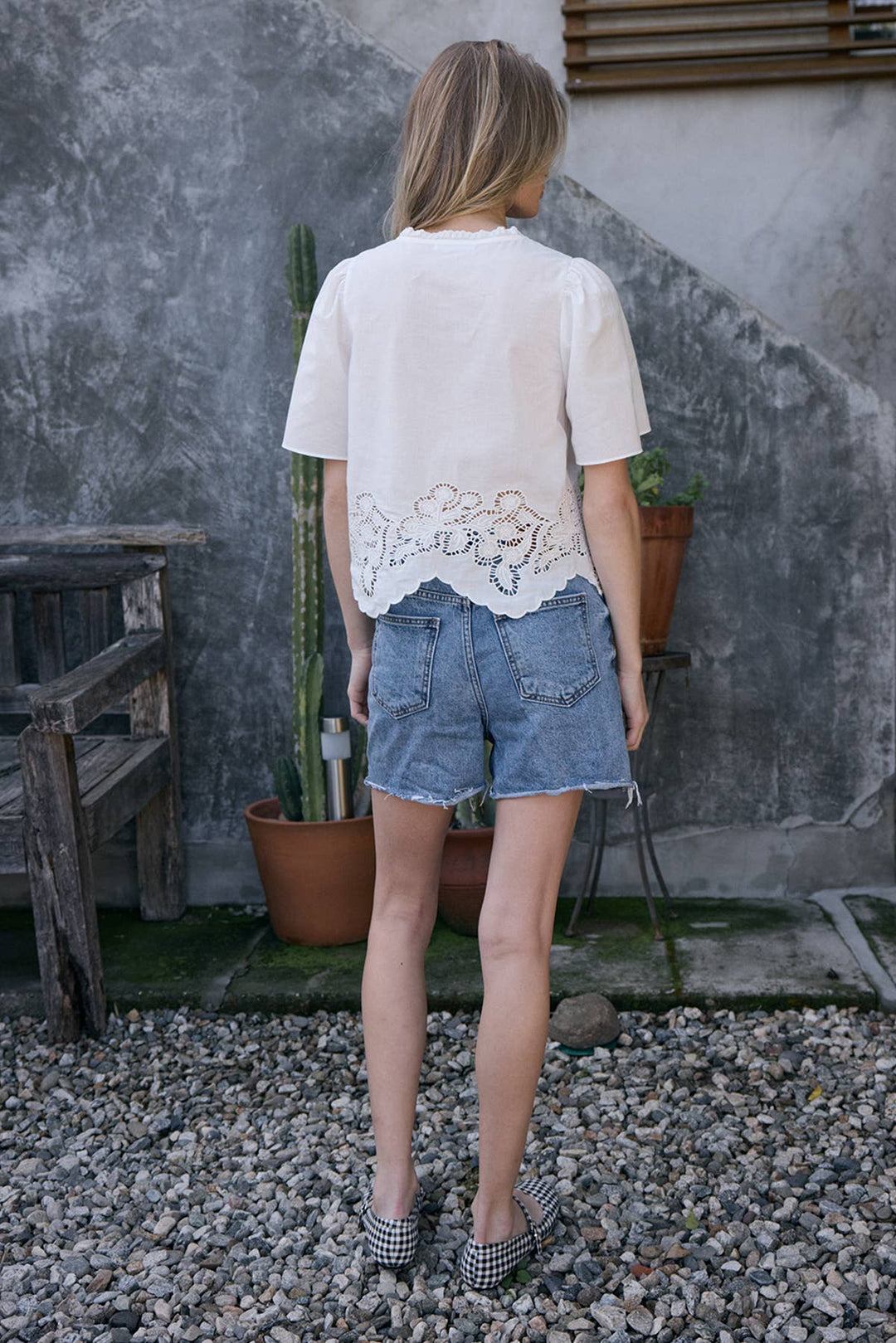 Scalloped Lace Hem Blouse