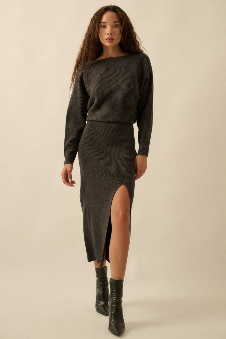 Ribbed One-Shoulder Midi Sweater Dress