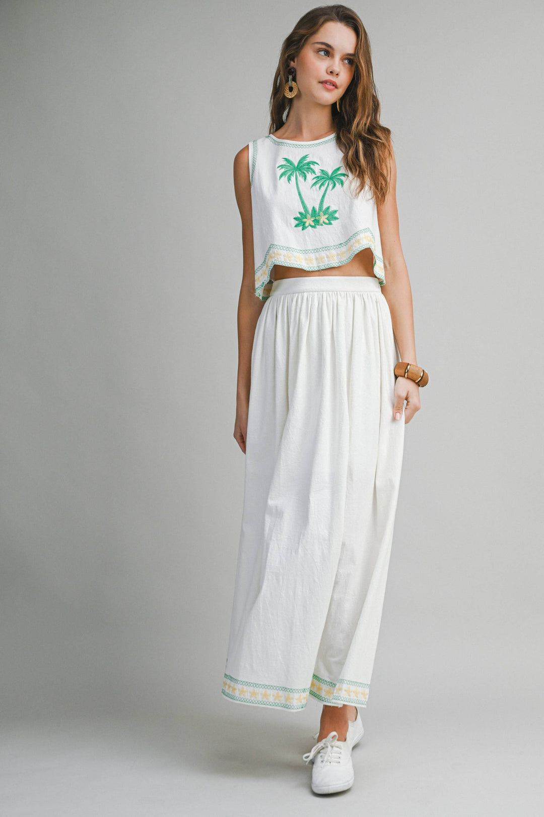 Palm Tree Embroidered Crop Top