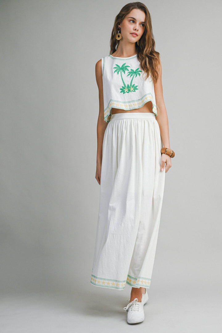 Palm Tree Embroidered Crop Top