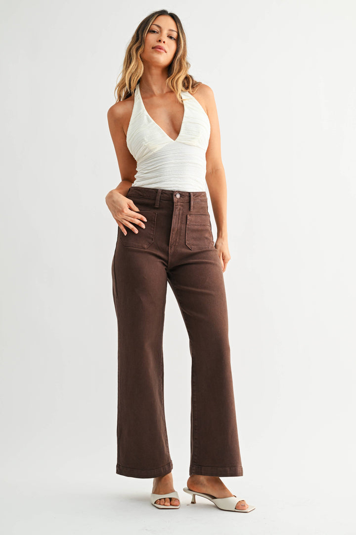 Patch Pocket Wide Leg Jeans
