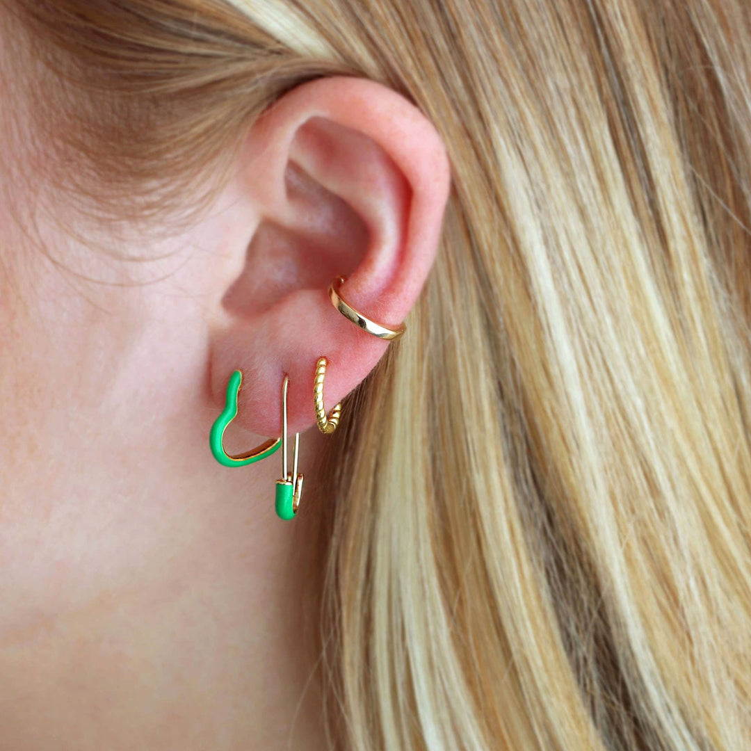 Open Heart Enamel Hinged Huggie Hoop Earrings