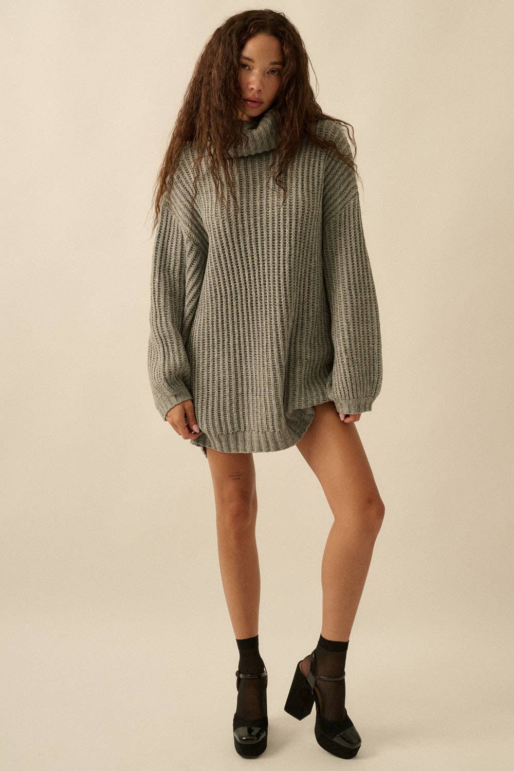 Ribbed Oversized Turtleneck Sweater