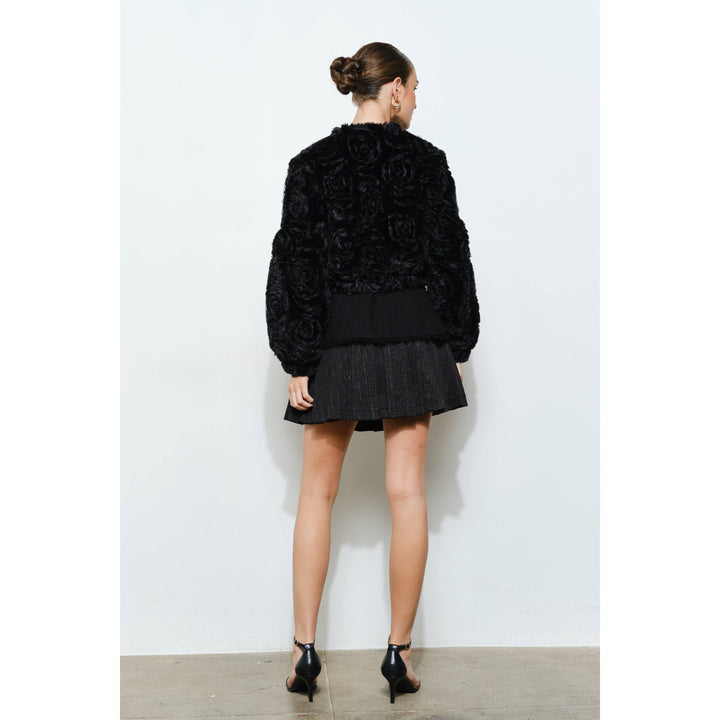 Rosette Faux Fur Bomber