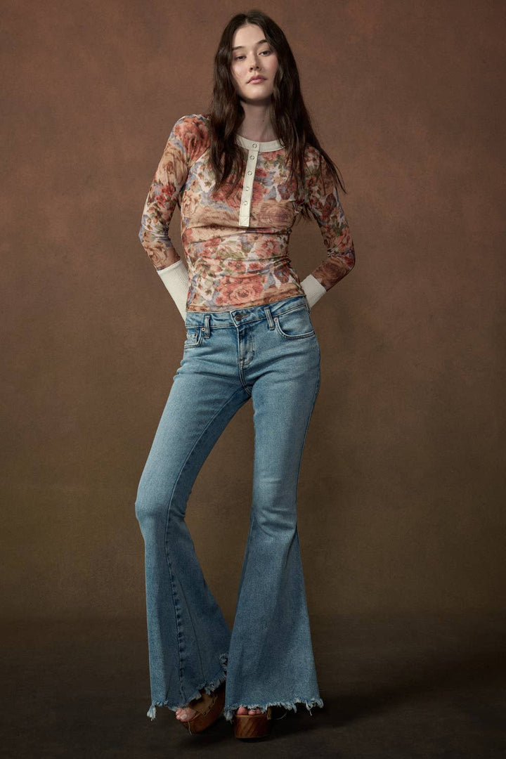 Floral Mesh Raglan Sleeve Henley