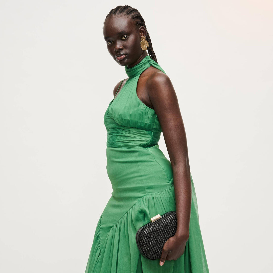 clutch for green dress Green Dress Evening Gown Clutch 411-1 CRYSTAL Long Shimmering Dress With A Neckline Green