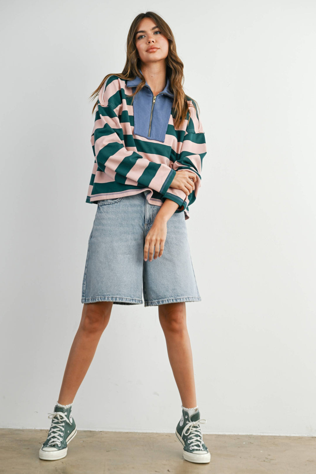 Striped Quarter-Zip Sweatshirt