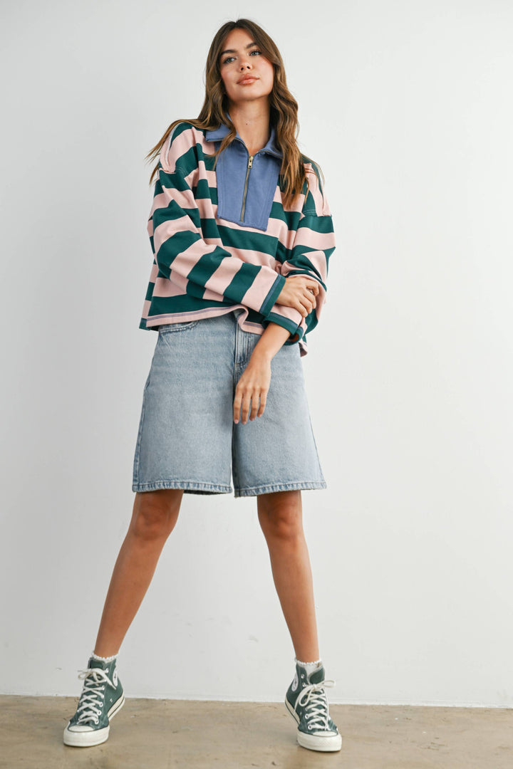 Striped Quarter-Zip Sweatshirt