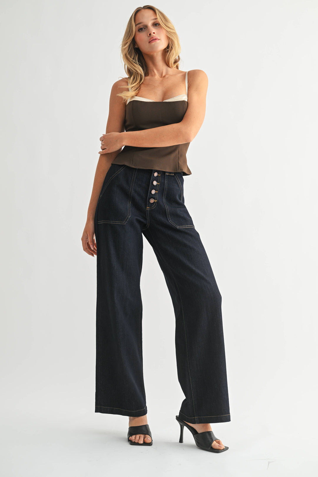Rinse- Button Down Wide Leg Jeans