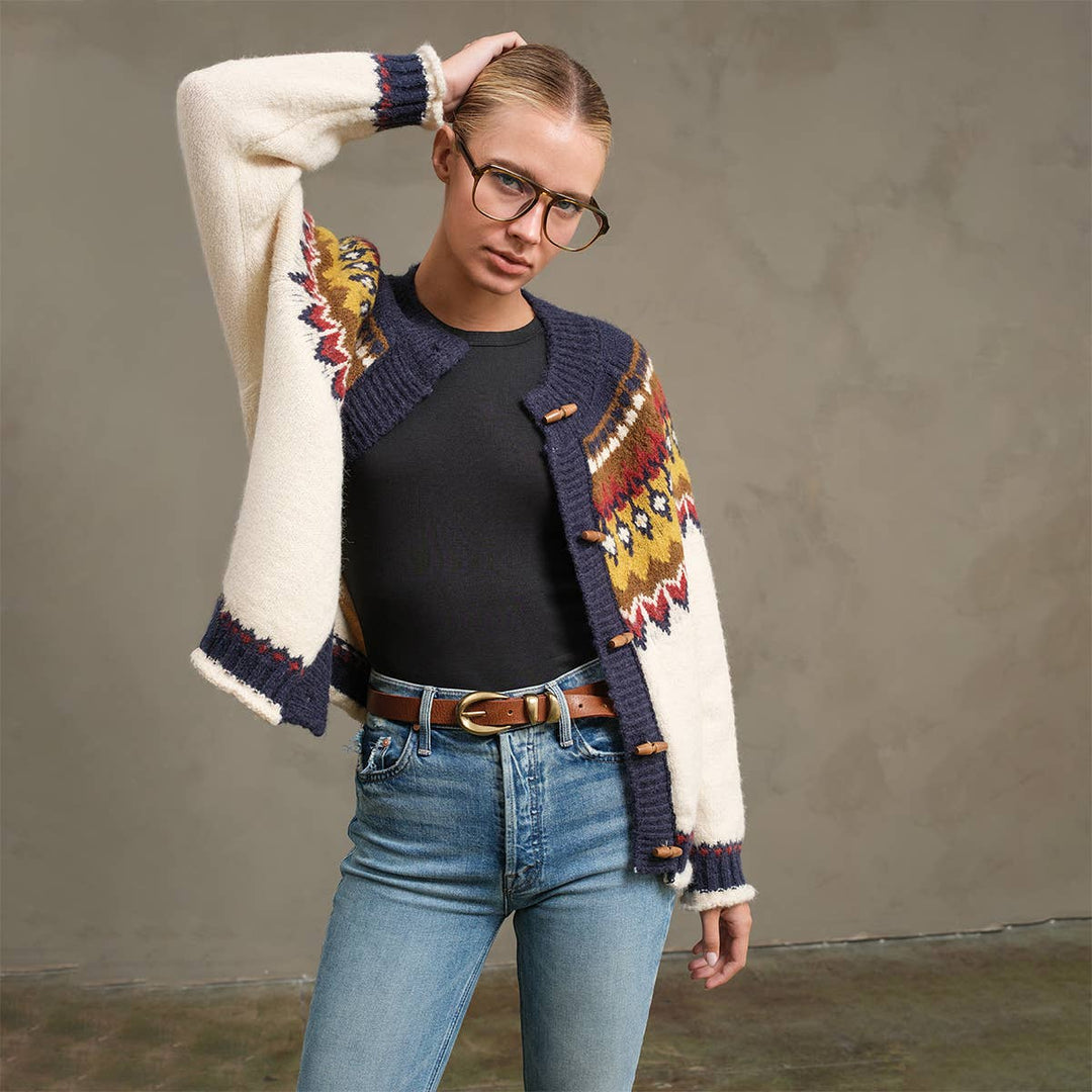Nordic Pattern Toggle Knit Cardigan
