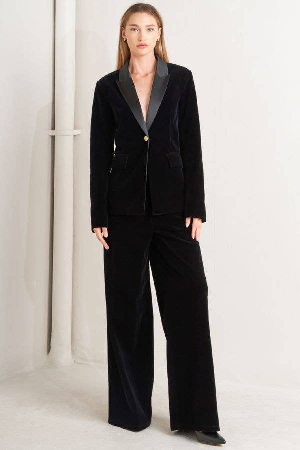 Bonded Velvet One Button Blazer