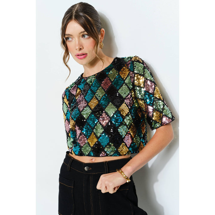 Sequin Diamond Pattern Crop Top