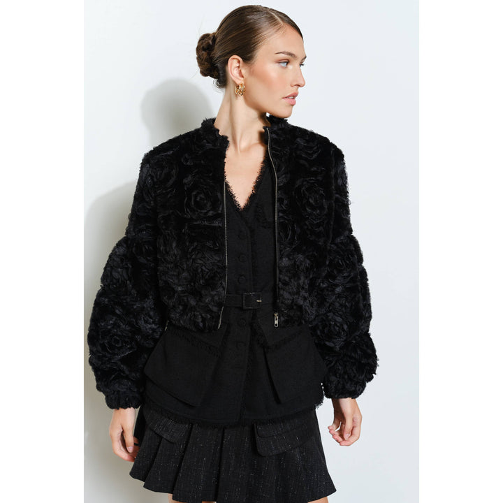 Rosette Faux Fur Bomber