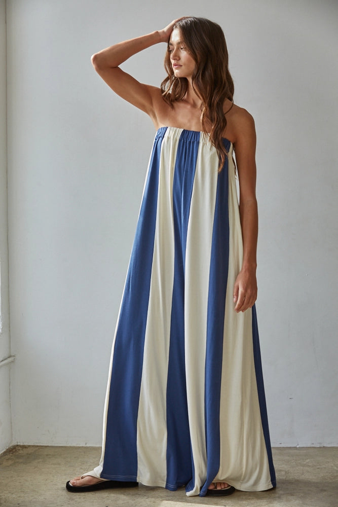 Striped Strapless Wide Leg Jumpsuit