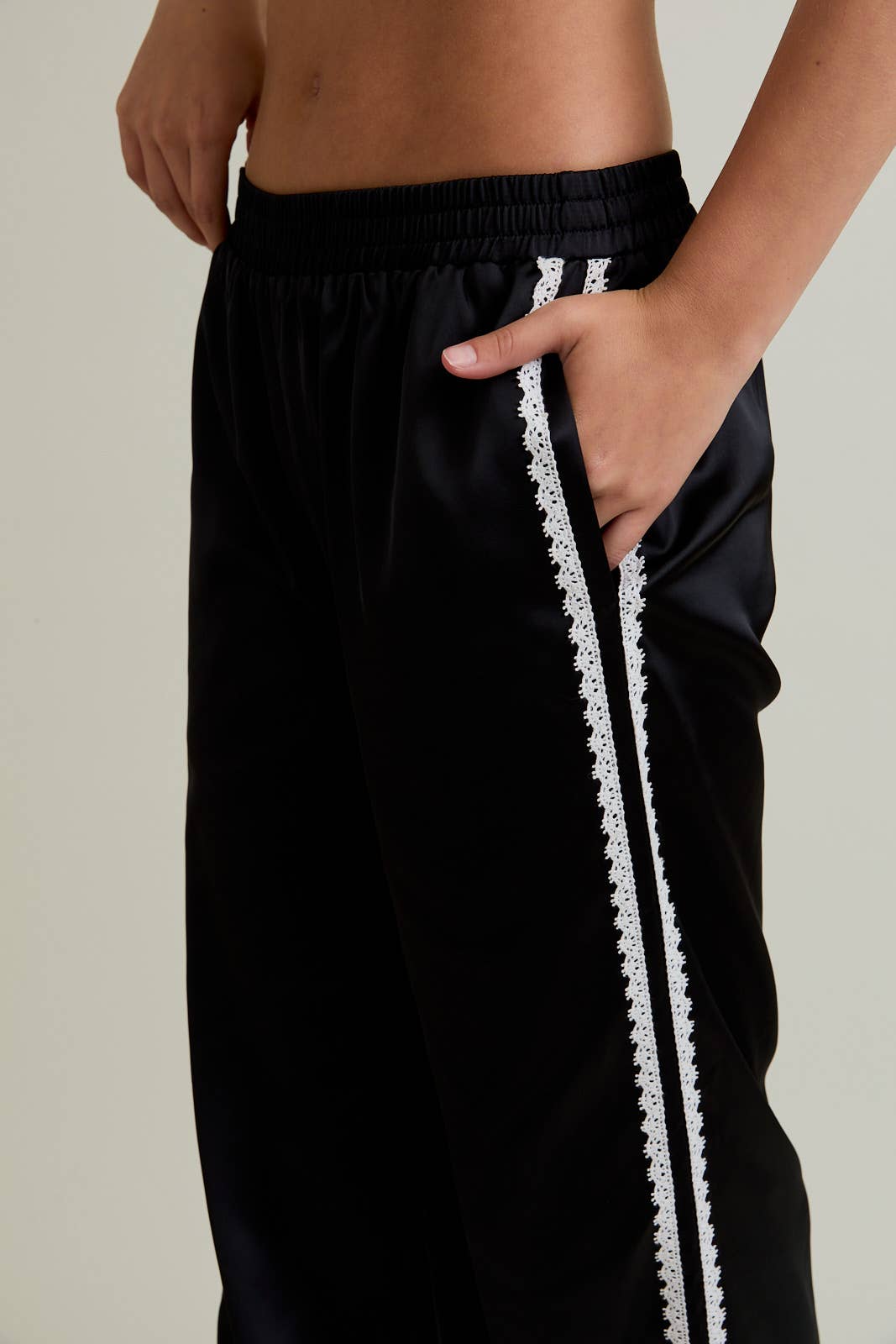 Satin Track Pants with Scalloped Detail