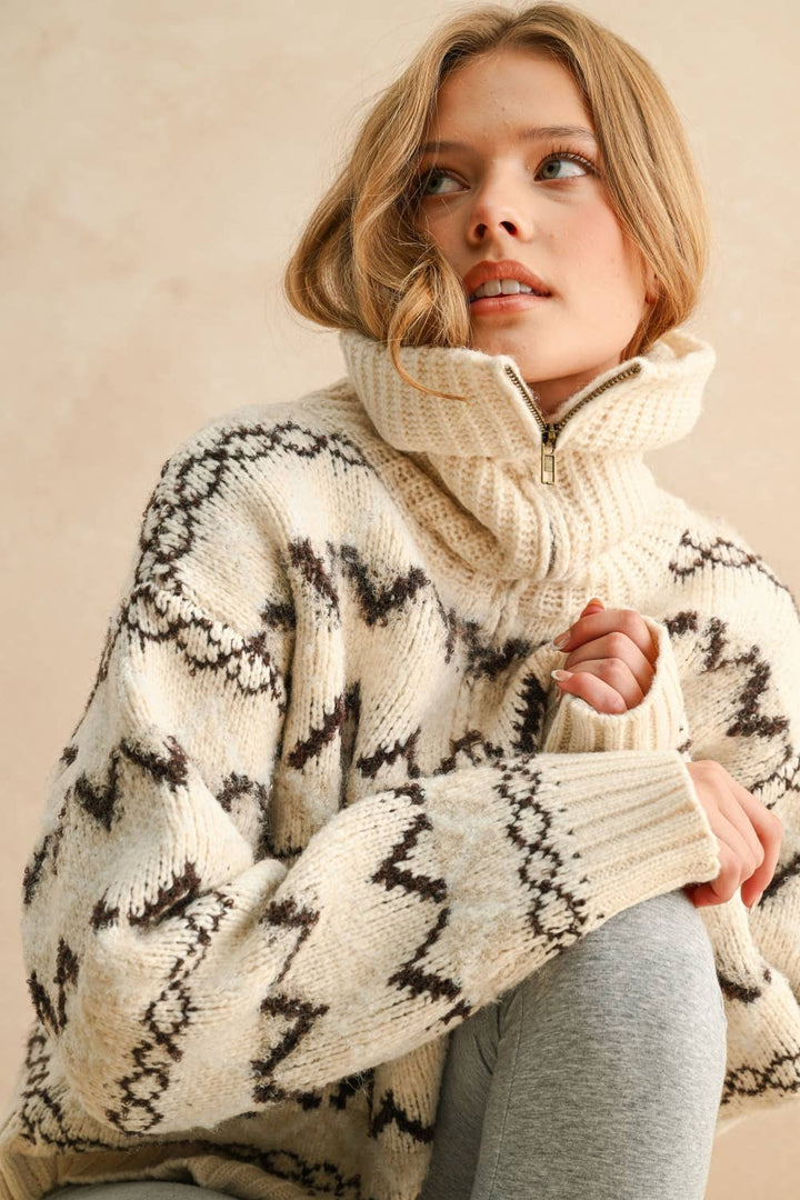 Zig Zag Pattern Half Zip Sweater