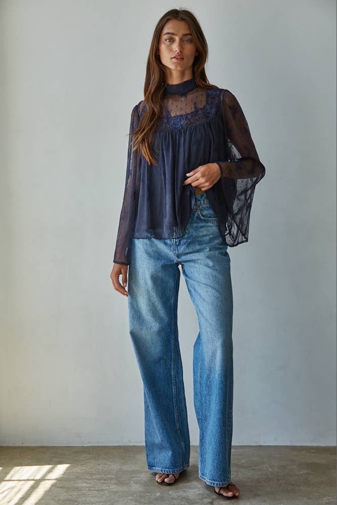 Lace Mock Neck Blouse