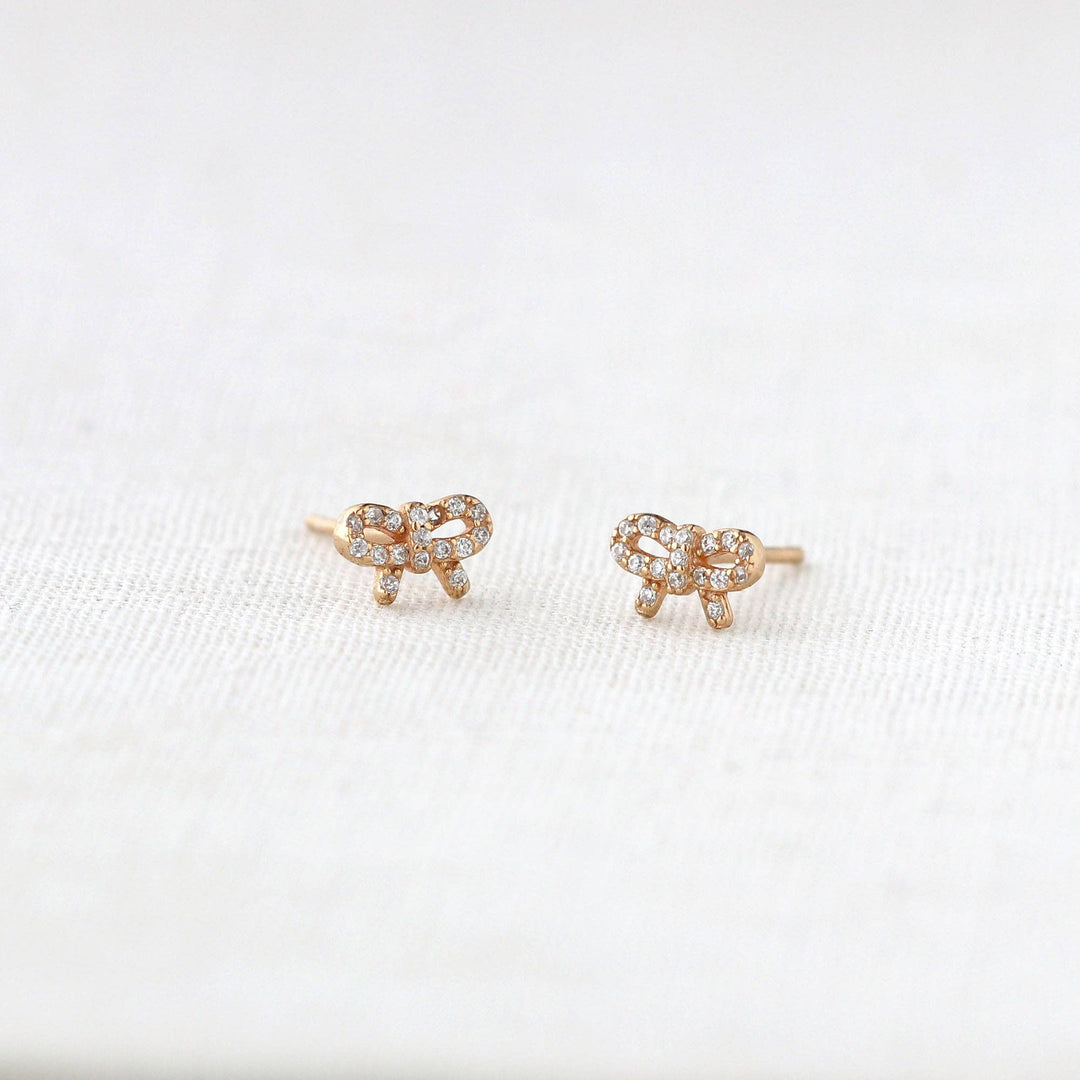Bow with Crystals Stud Earrings