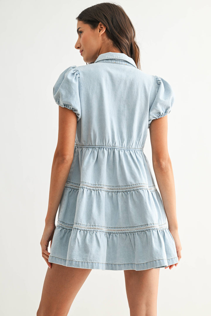 Puff Sleeve Denim Mini Dress