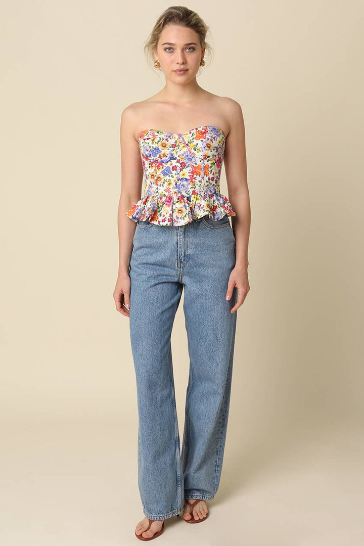 Maribel Floral Peplum Strapless Top