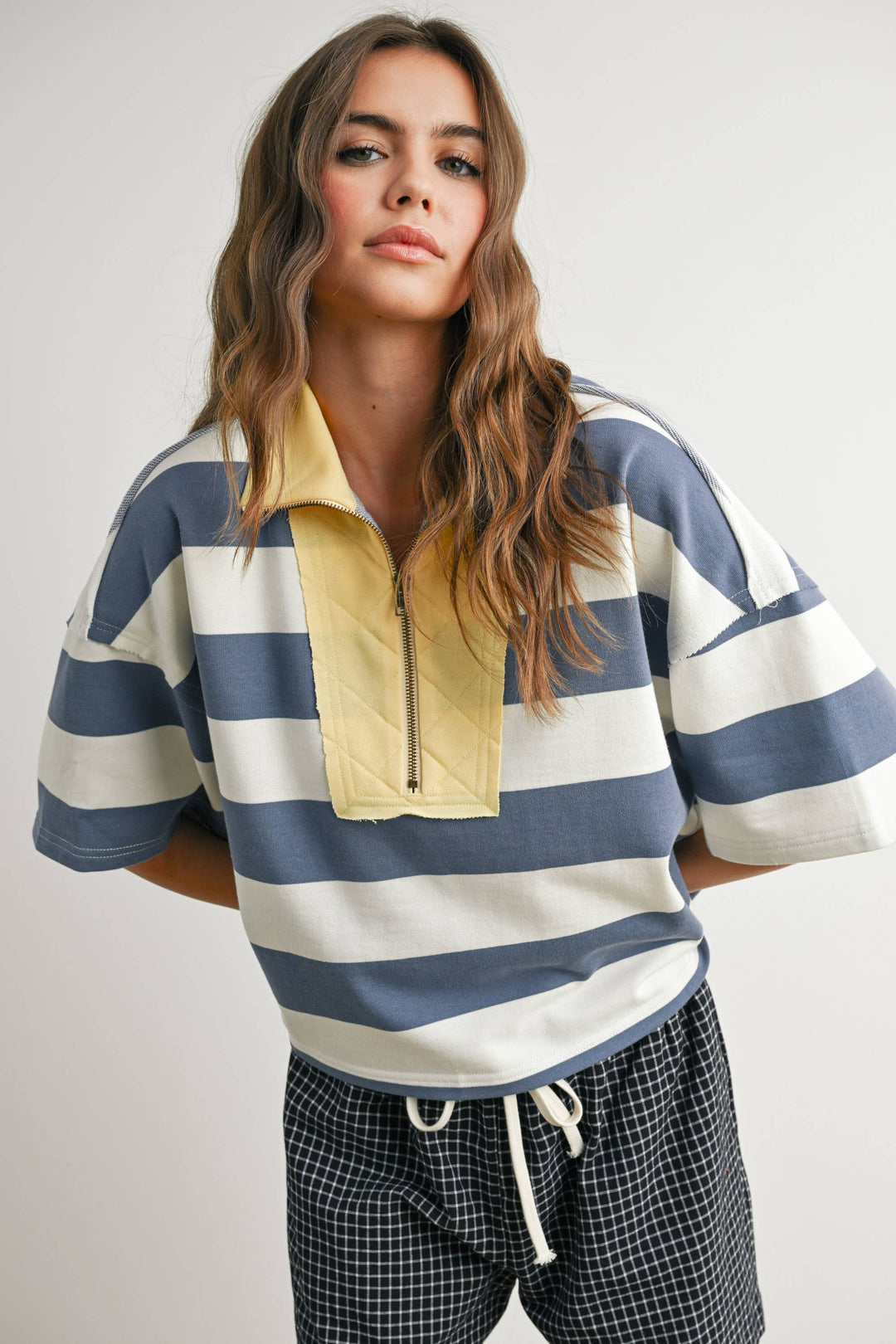 Oversized Striped Zip-Up Polo Shirt