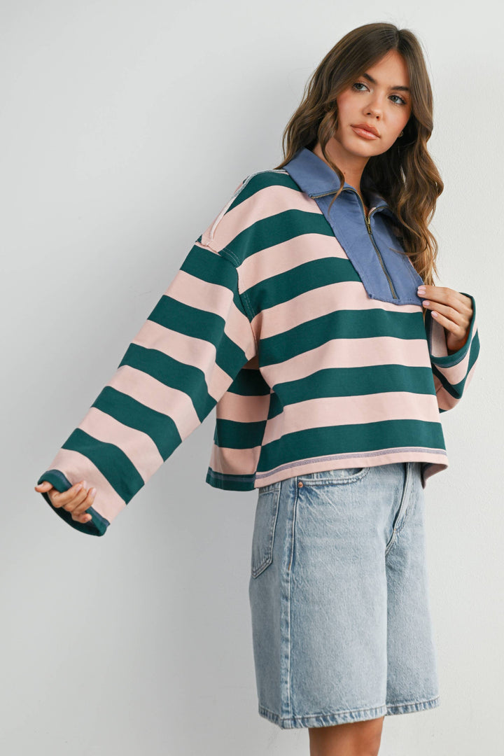 Striped Quarter-Zip Sweatshirt