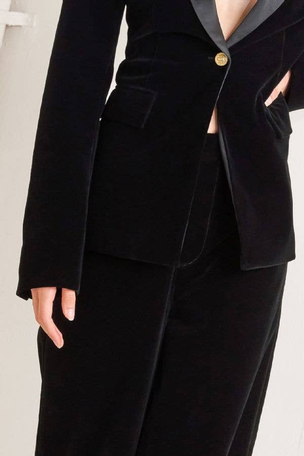Bonded Velvet One Button Blazer