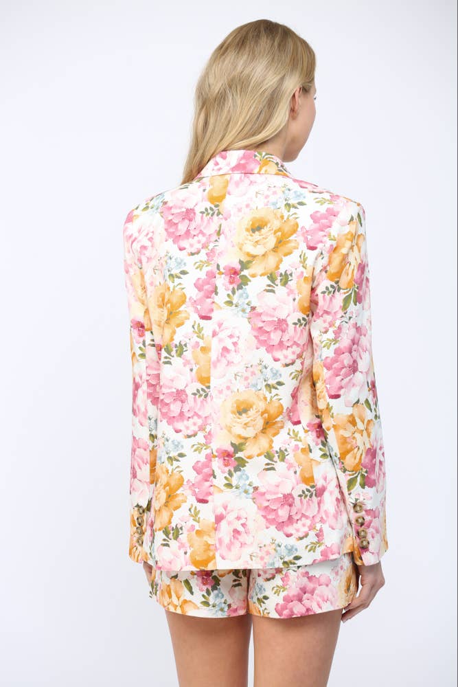 Floral Print Linen Blend Blazer