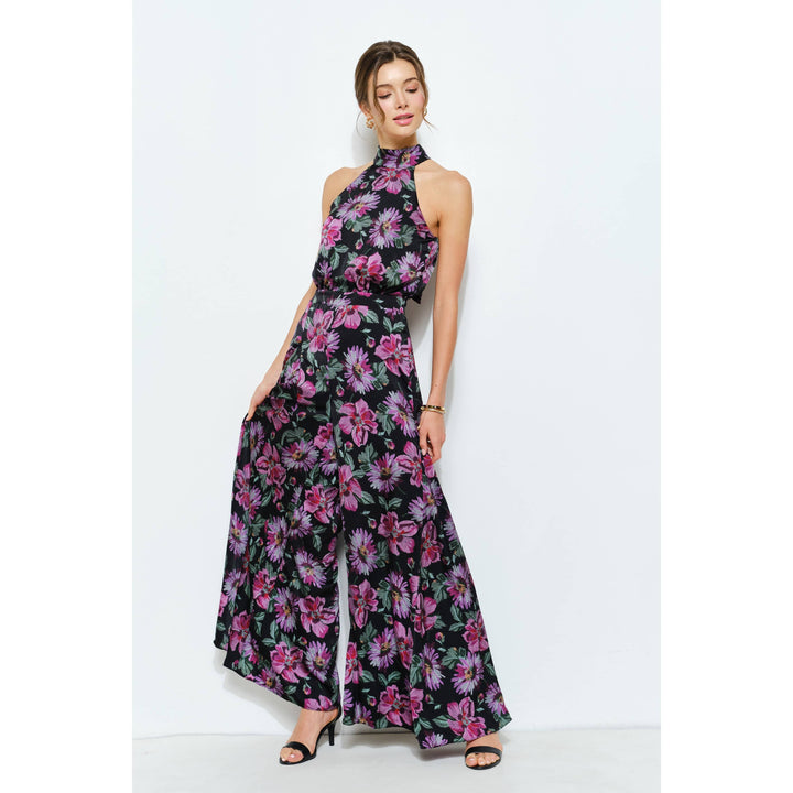 Floral Halter Neck Wide-Leg Jumpsuit