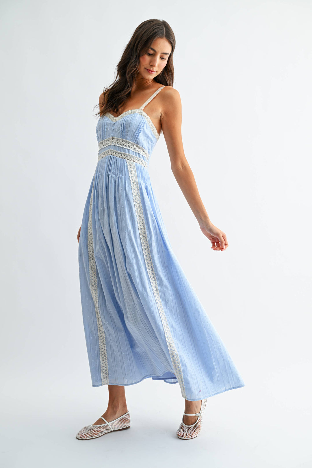 Breezy Lace Trim Maxi Sundress in Light Blue