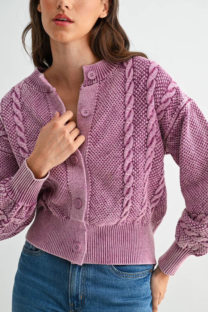 Washed Cable Knit Cardigan