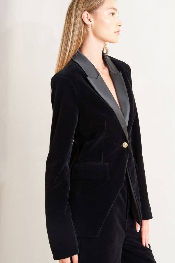 Bonded Velvet One Button Blazer