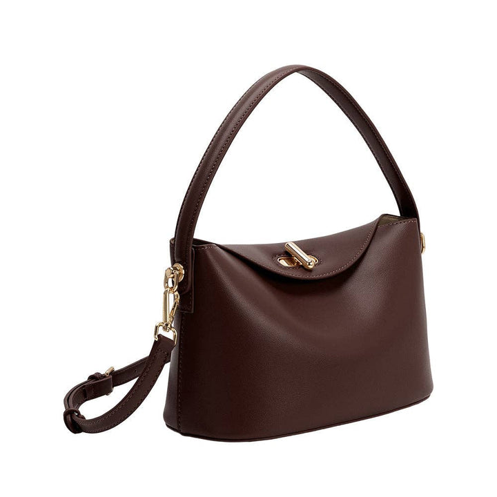 brown recycled vegan leather handbag with crossbody strap