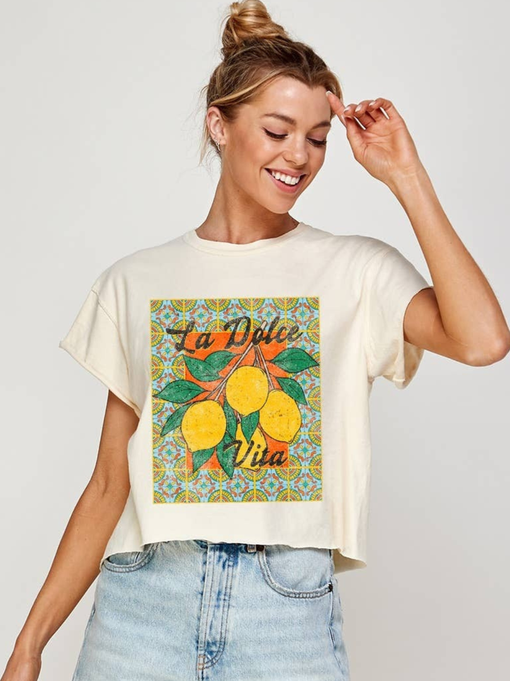 La Dolce Vita Vintage Graphic Crop Tee