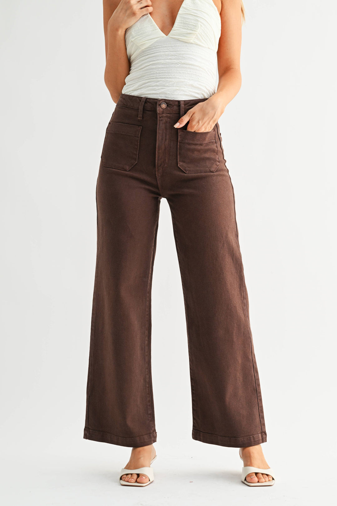 Patch Pocket Wide Leg Jeans