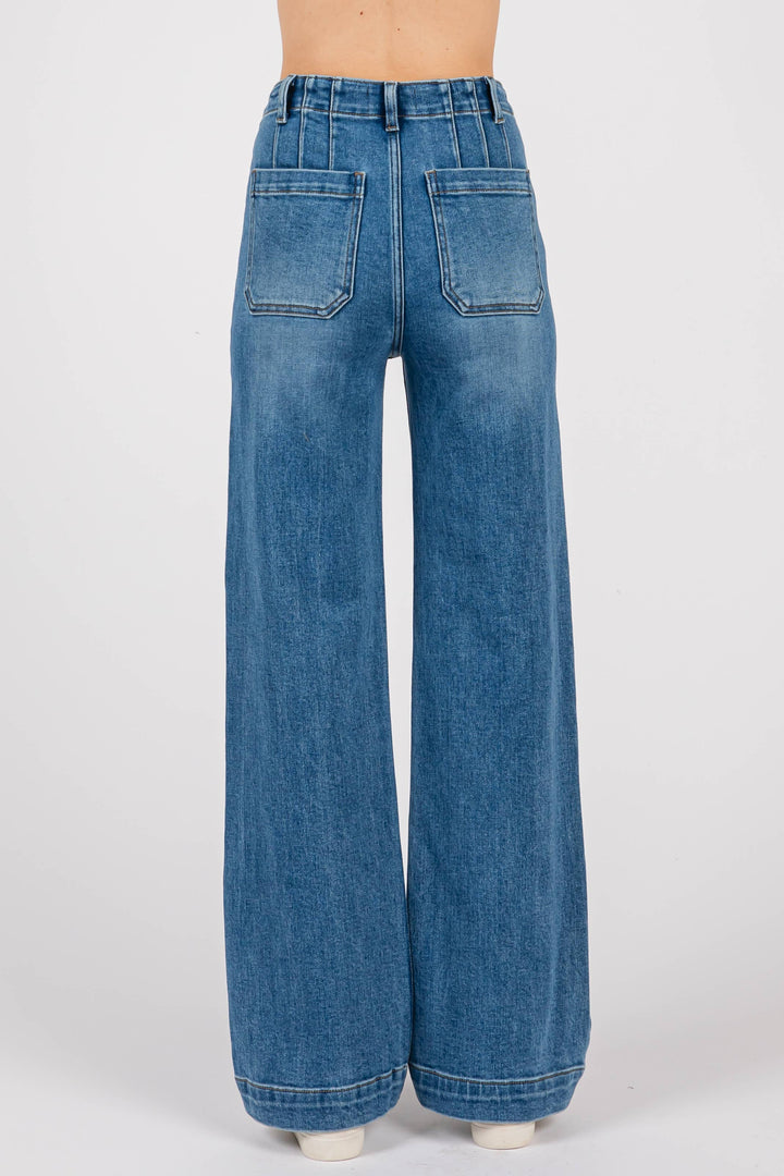 Wide Leg Jeans With  Front Welt Pockets