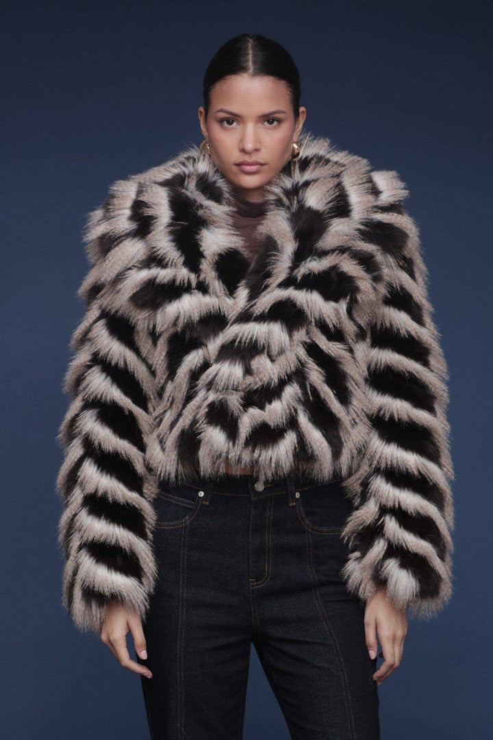 Chevron Faux Fur Cropped Coat