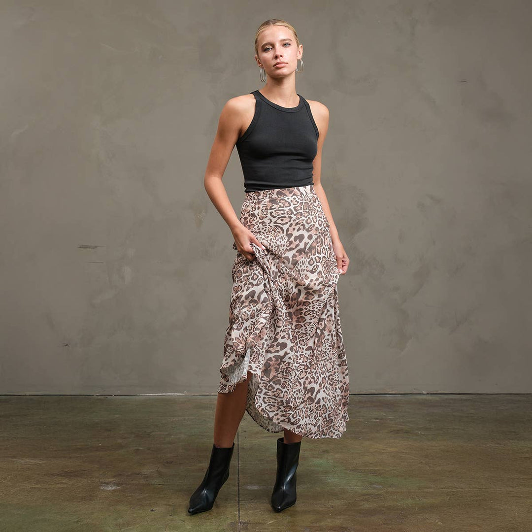 Asymmetrical Hem Leopard Print Skirt