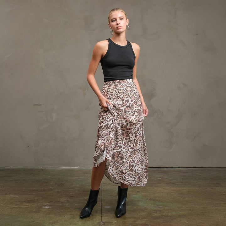 Asymmetrical Hem Leopard Print Skirt