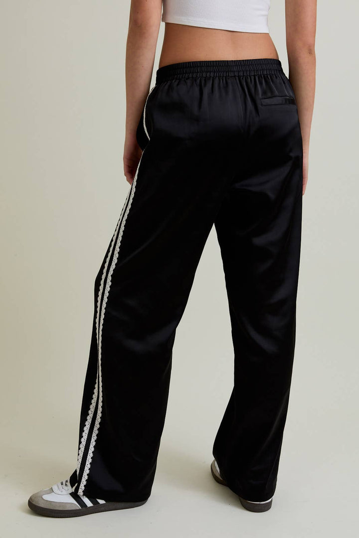Satin Track Pants with Scalloped Detail