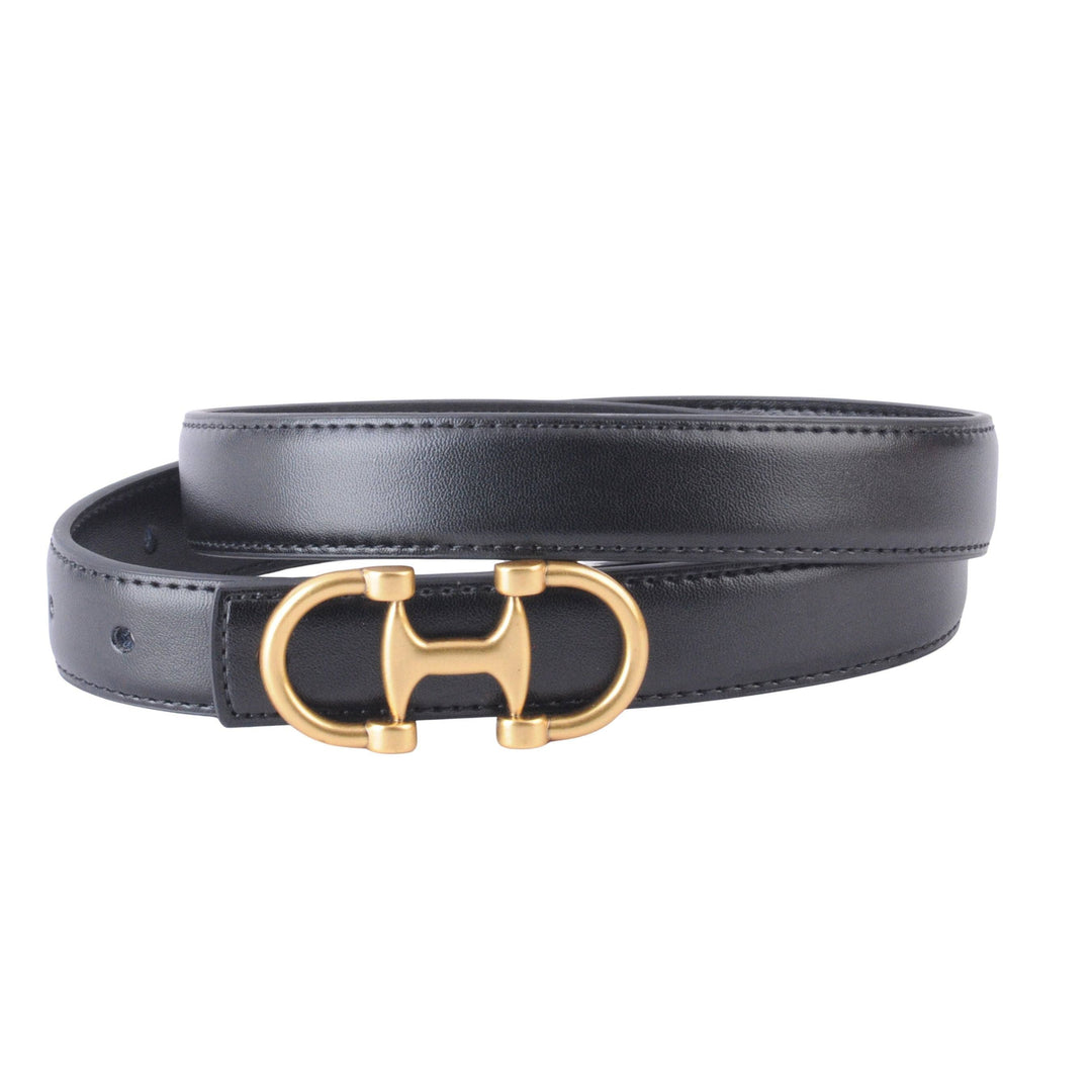 Black belt with a gold buckle on a white background