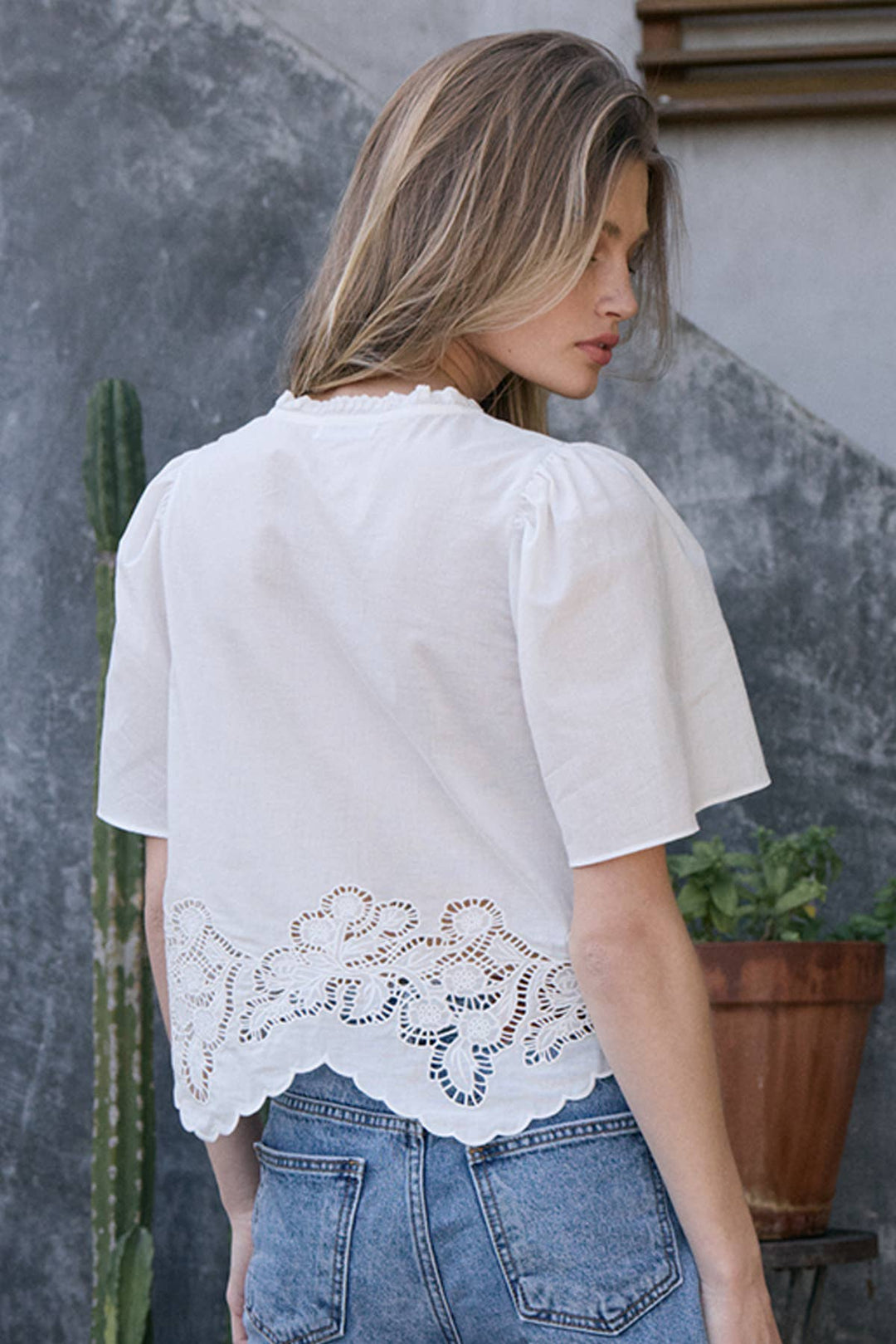 Scalloped Lace Hem Blouse