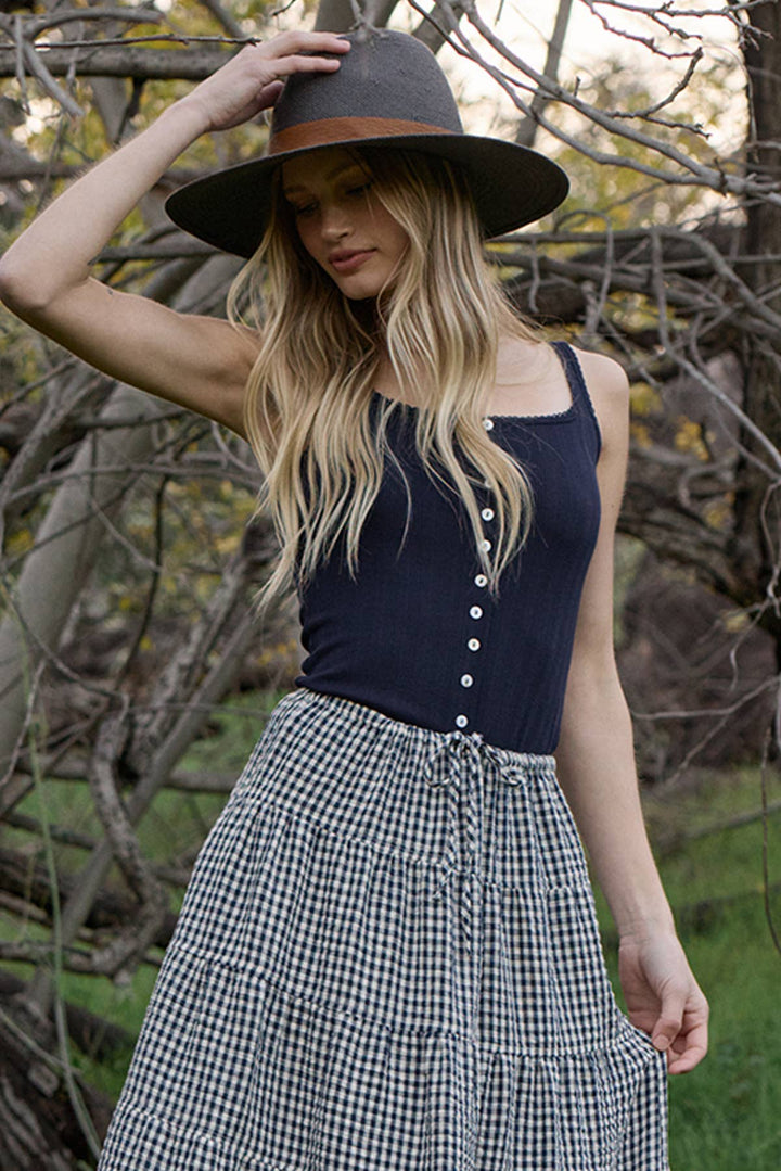 Pointelle Ribbed Button Detail Tank