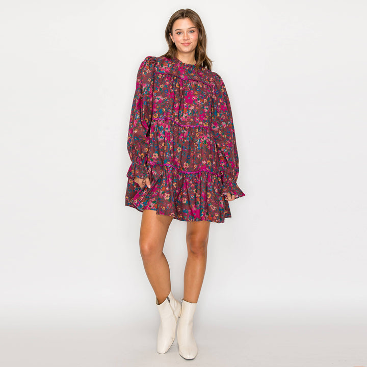 Wild Flower Print Cotton Mini Dress