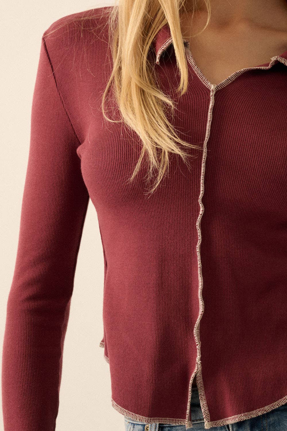 Ribbed Exposed-Seam Knit