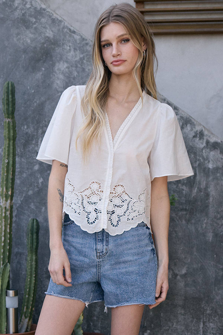 Scalloped Lace Hem Blouse