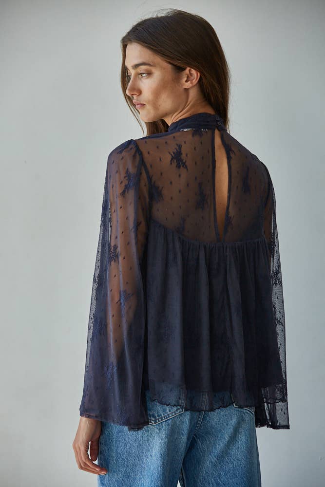 Lace Mock Neck Blouse
